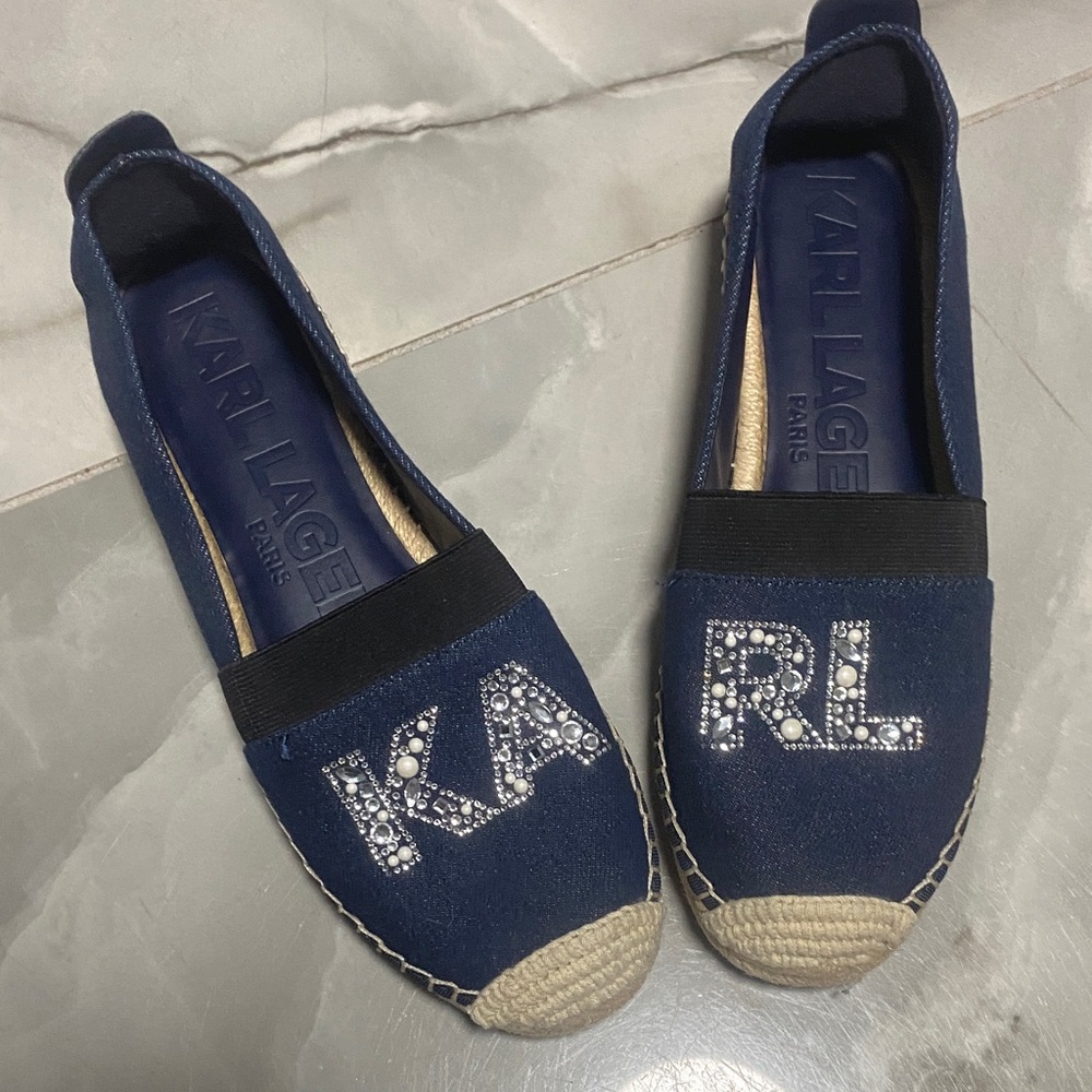 Karl Lagerfeld Blue Espadrilles with Crystal Accents